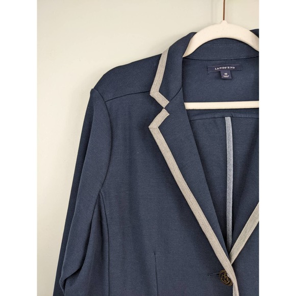 Lands End Knit Blazer Navy with Gray Trim Tailored Plus Size16 - Picture 6 of 13